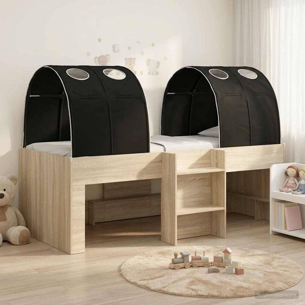 vidaXL Bett mit Tunnel 3 Stk. Sonoma Eiche und Schwarz Holzwerkstoff