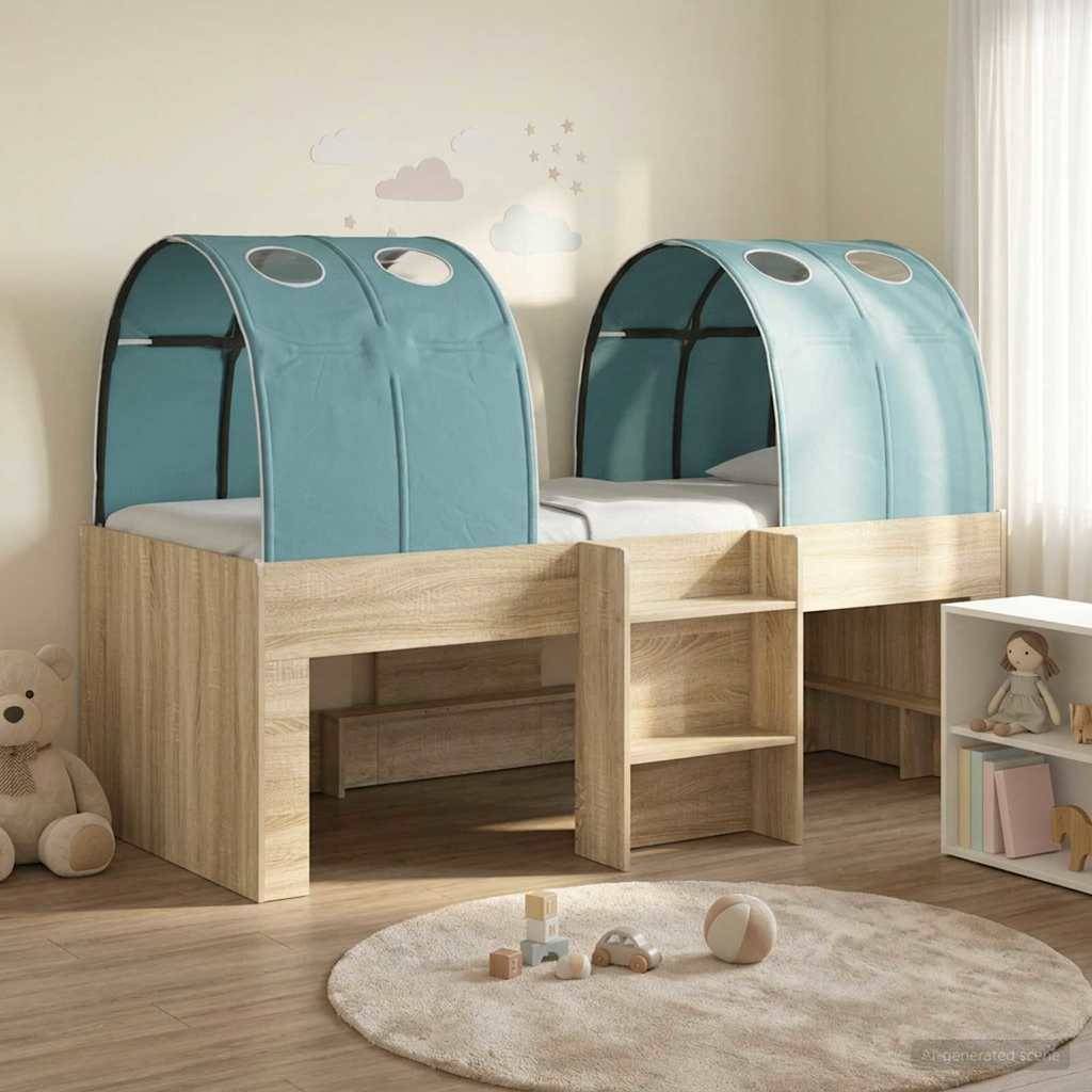 vidaXL Bett mit Tunnel 3 Stk. Sonoma und Hellblau Holzwerkstoff