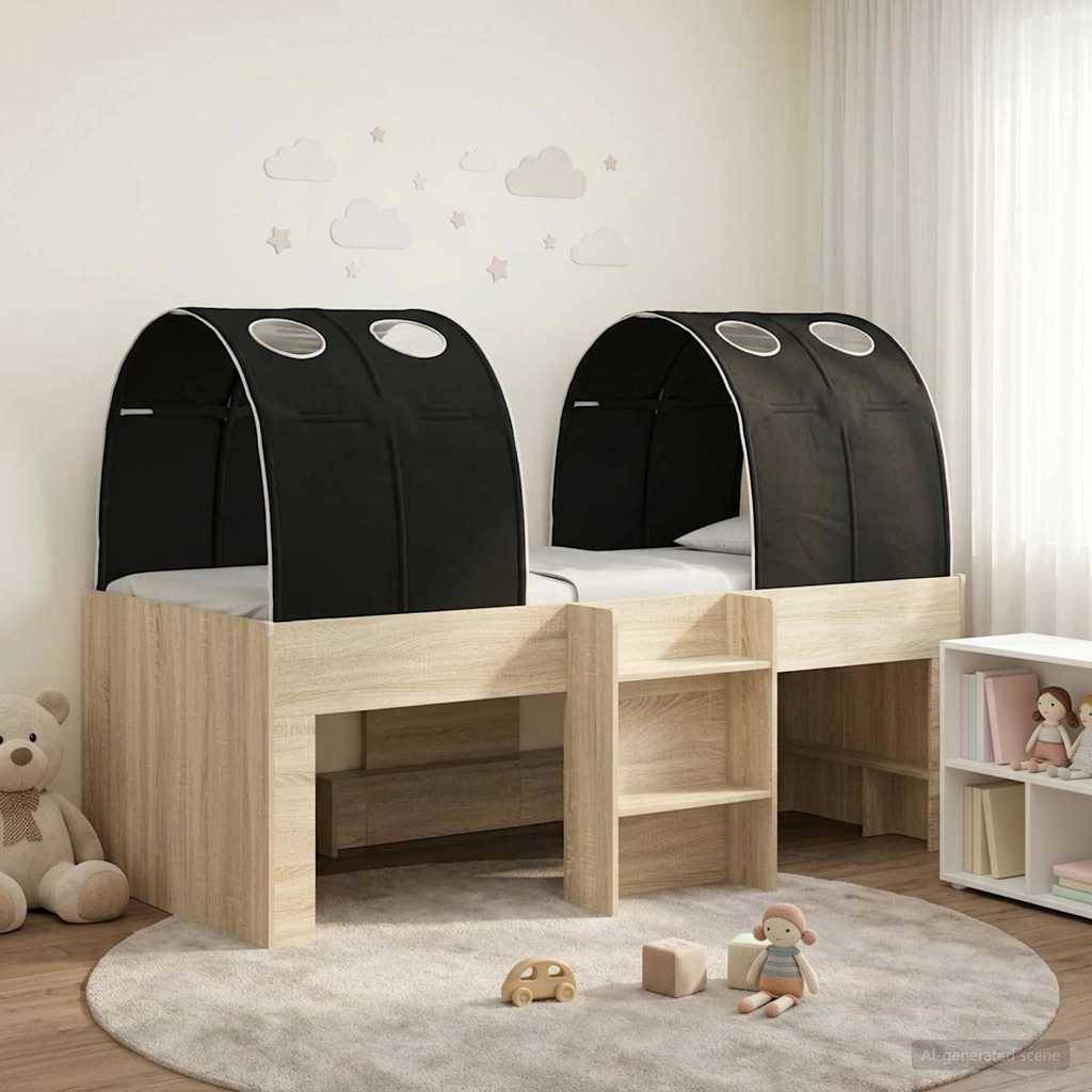 vidaXL Bett mit Tunnel 3 Stk. Sonoma und Schwarz Holzwerkstoff
