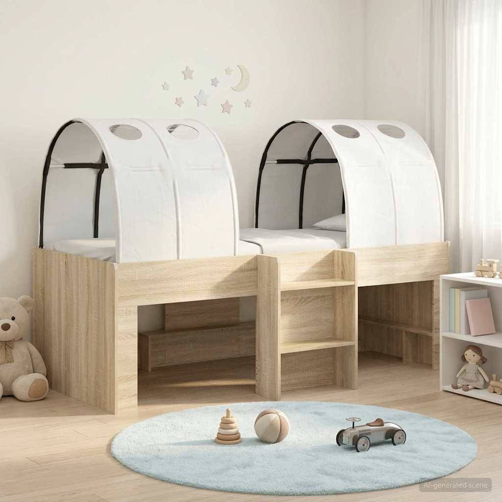 vidaXL Bett mit Tunnel 3 Stk. Sonoma und Weiß Holzwerkstoff