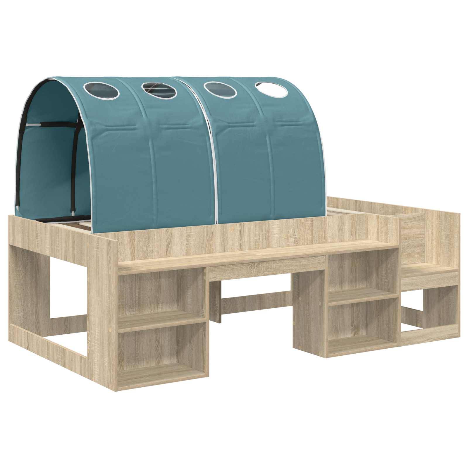 vidaXL Bett mit Tunnel 3 Stk. Sonoma und Hellblau Holzwerkstoff