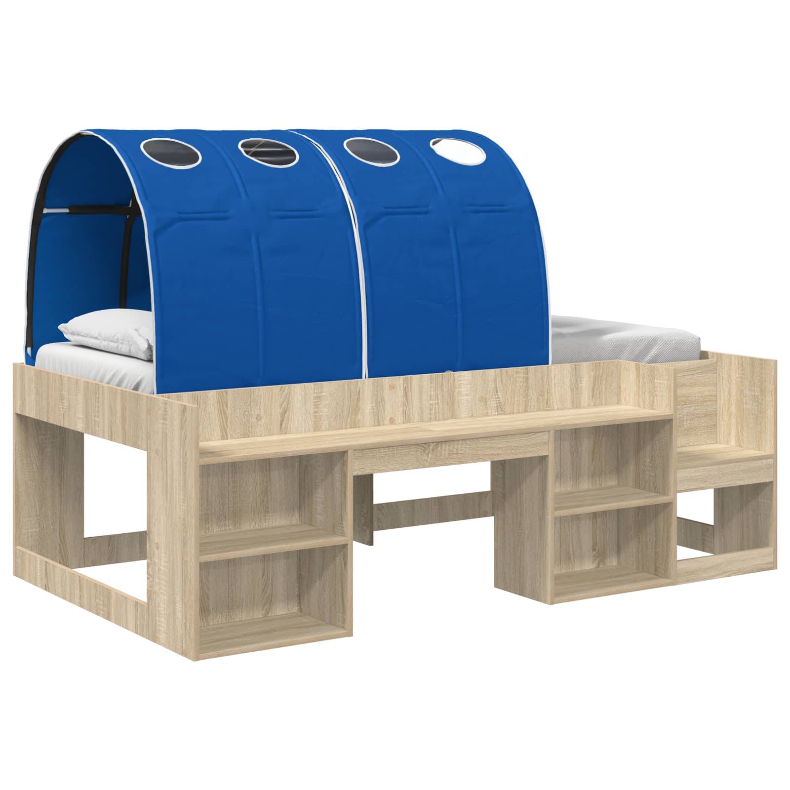 vidaXL Bettgestell mit Tunnel mit Regal 3 Stk. Sonoma Eiche und Blau