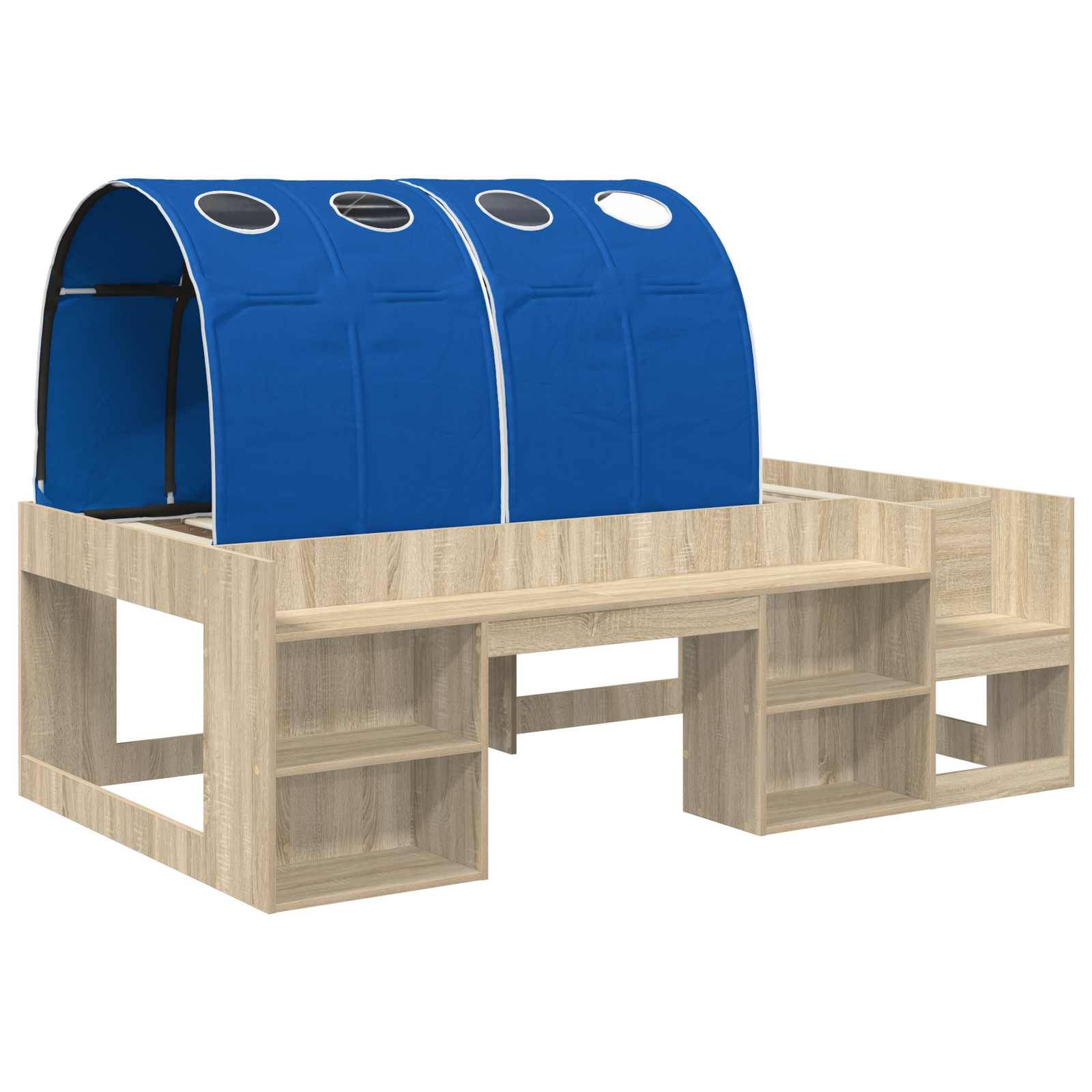 vidaXL Bettgestell mit Tunnel mit Regal 3 Stk. Sonoma Eiche und Blau