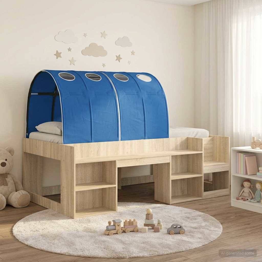 vidaXL Bett mit Tunnel mit Regal 3 Stk. Sonoma und Blau Holzwerkstoff