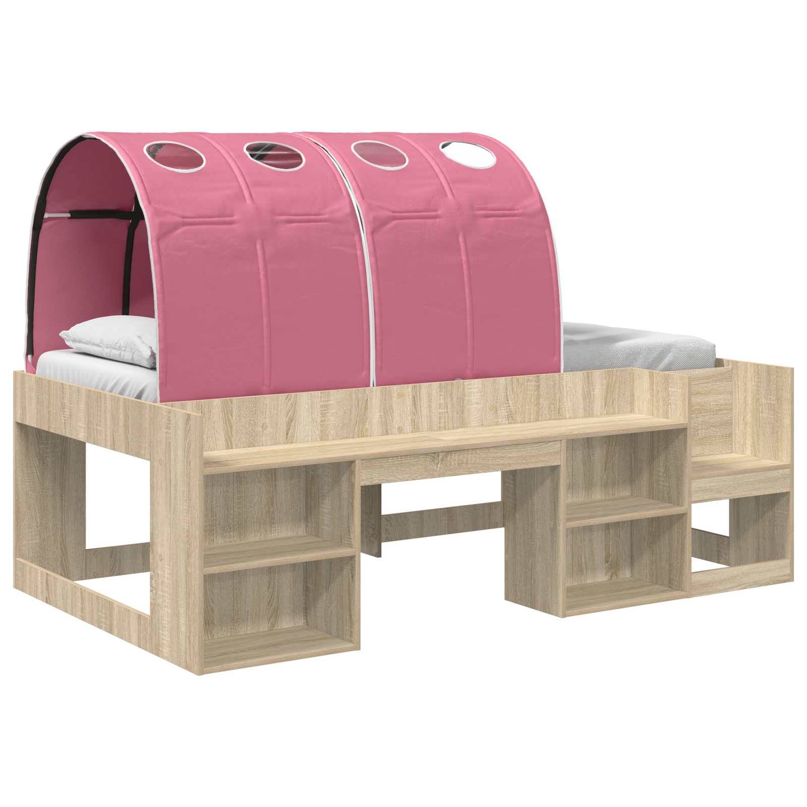vidaXL Bett mit Tunnel mit Regal 3 Stk. Sonoma und Pink Holzwerkstoff
