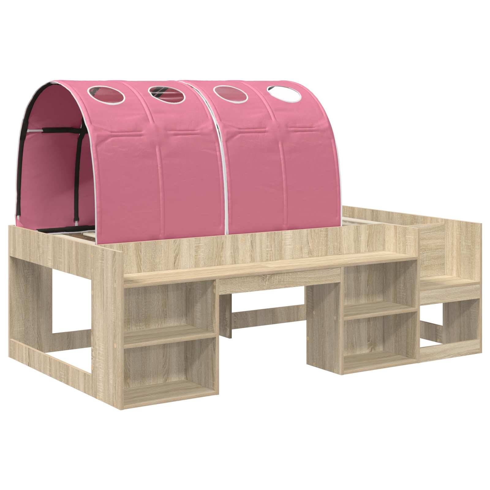 vidaXL Bett mit Tunnel mit Regal 3 Stk. Sonoma und Pink Holzwerkstoff