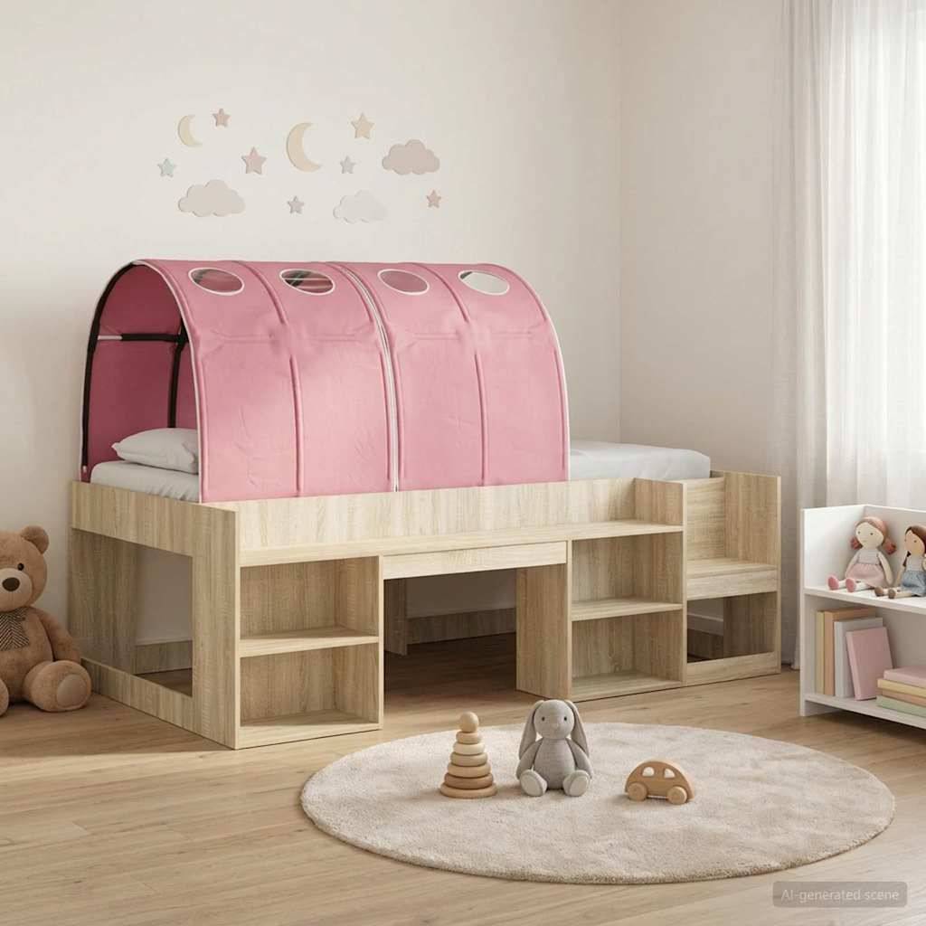 vidaXL Bett mit Tunnel mit Regal 3 Stk. Sonoma und Pink Holzwerkstoff