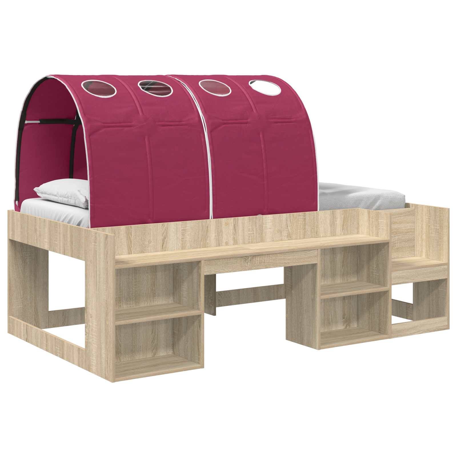 vidaXL Bett mit Tunnel mit Regal 3 Stk. Sonoma und Rot Holzwerkstoff
