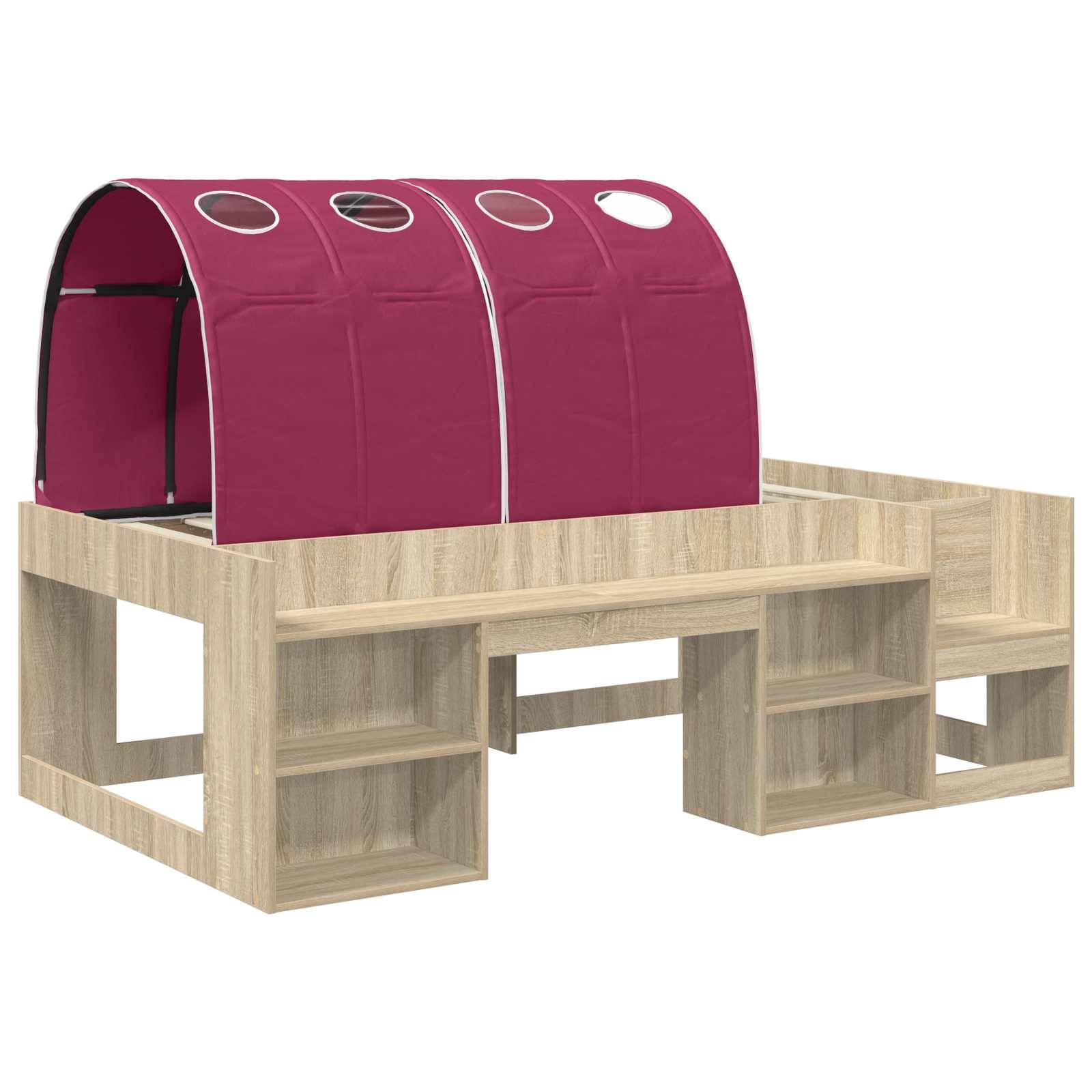 vidaXL Bett mit Tunnel mit Regal 3 Stk. Sonoma und Rot Holzwerkstoff