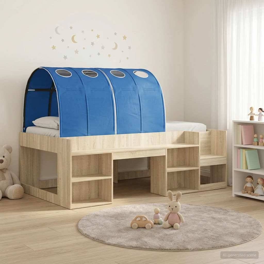 vidaXL Bettgestell mit Tunnel mit Regal 3 Stk. Sonoma Eiche und Blau