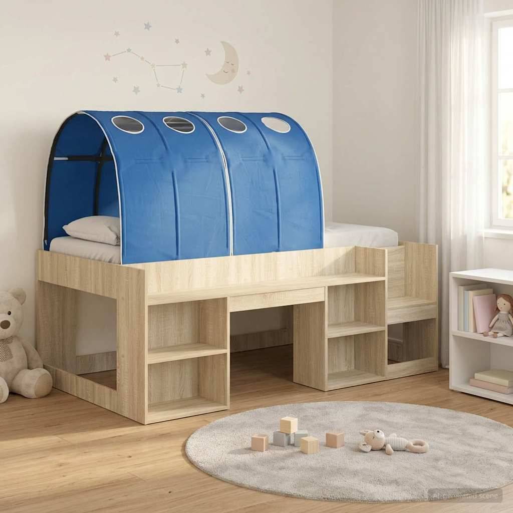 vidaXL Bettgestell mit Tunnel mit Regal 3 Stk. Sonoma Eiche und Blau