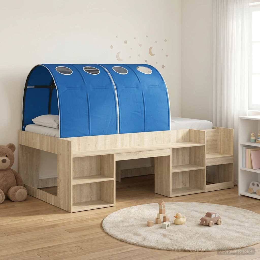 vidaXL Bettgestell mit Tunnel mit Regal 3 Stk. Sonoma Eiche und Blau