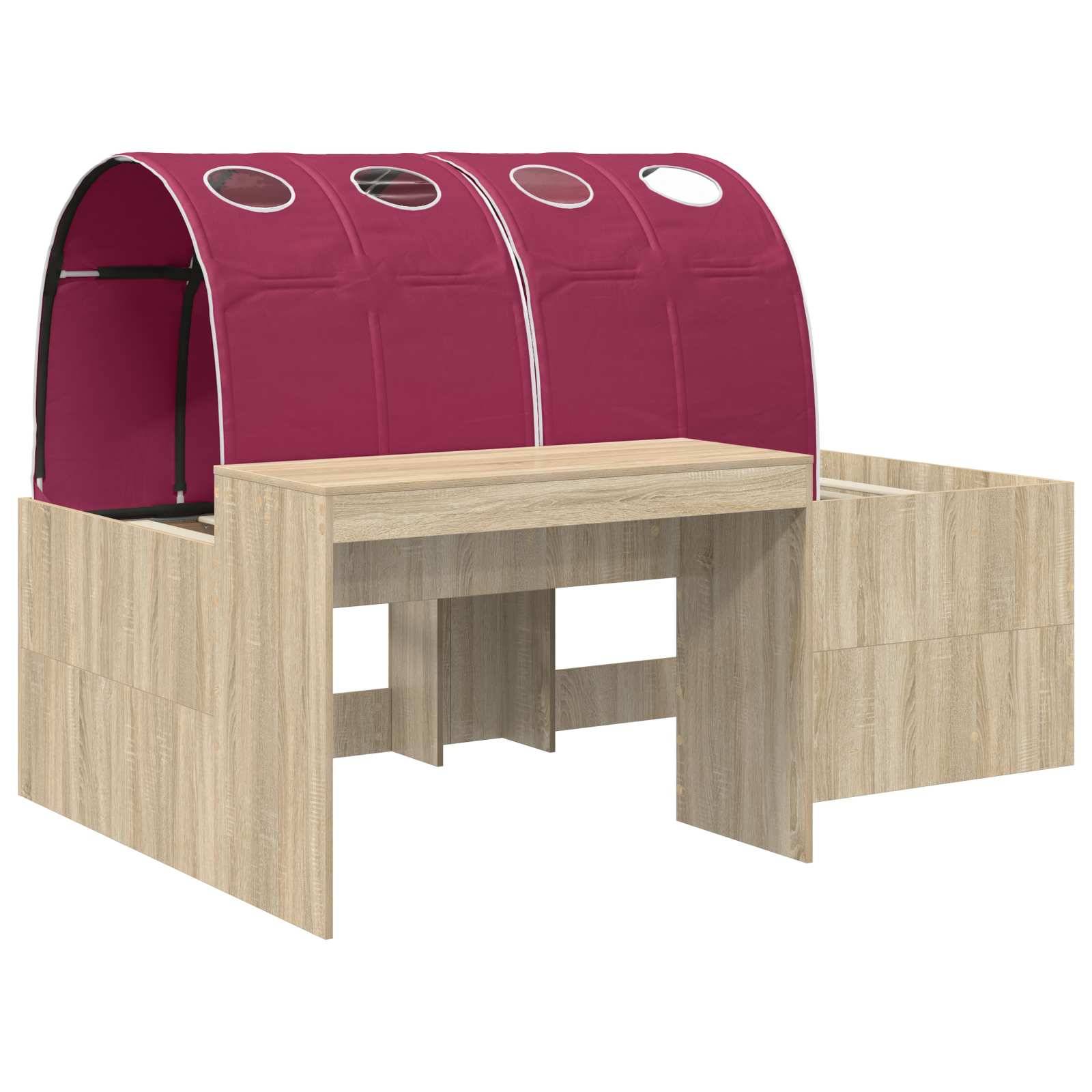 vidaXL Bettrahmen mit Tunnel 3 Stk. Sonoma Eiche und Rot Holzwerkstoff
