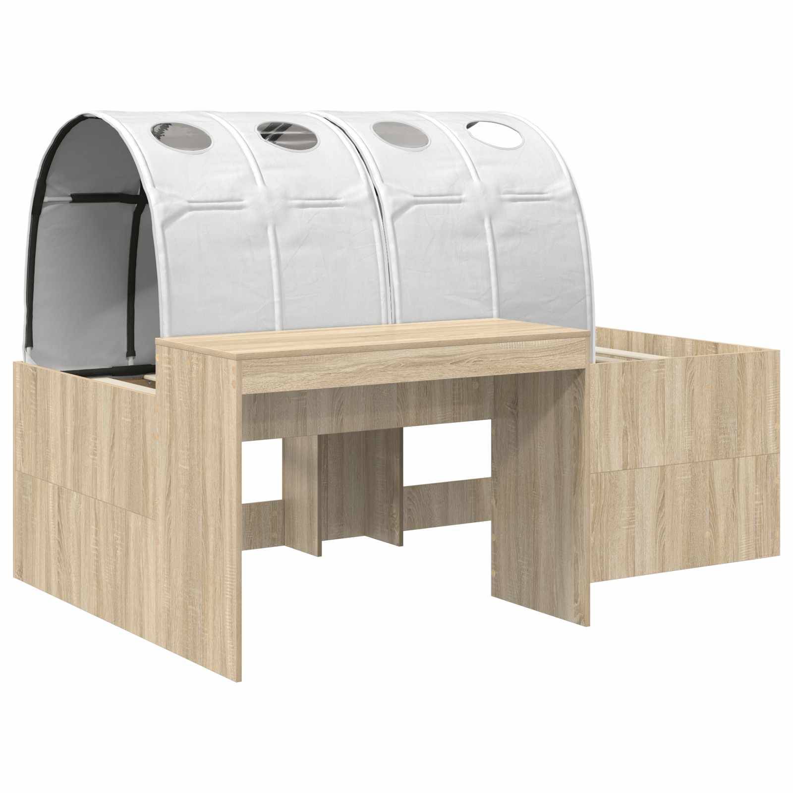 vidaXL Bettrahmen mit Tunnel mit Regal 3 Stk. Sonoma-Eiche und Weiß