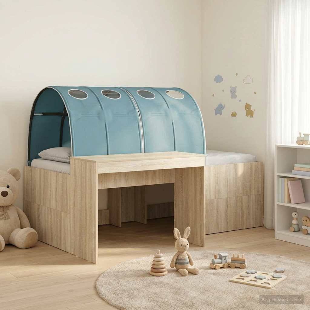 vidaXL Bett mit Tunnel 3 Stk. Sonoma Eiche und Hellblau Holzwerkstoff