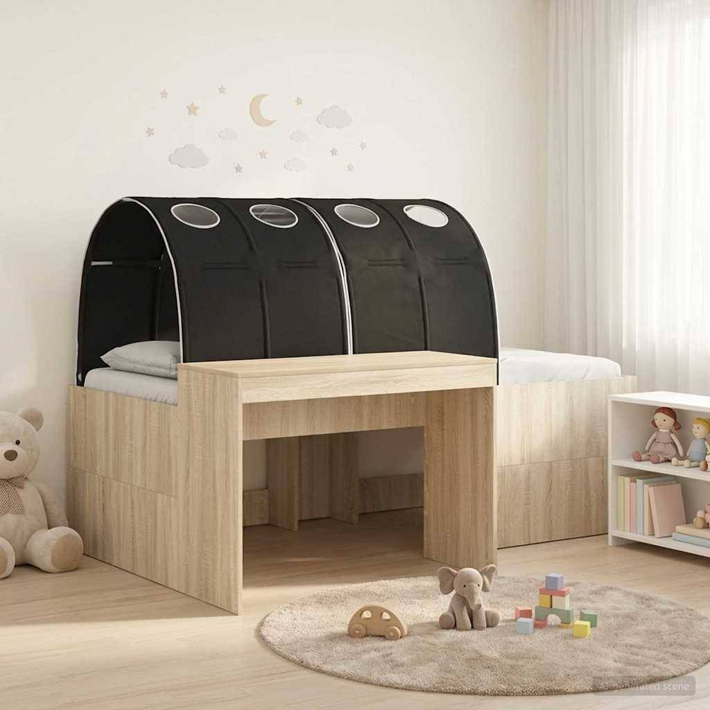 vidaXL Bett mit Tunnel 3 Stk. Sonoma Eiche und Schwarz Holzwerkstoff