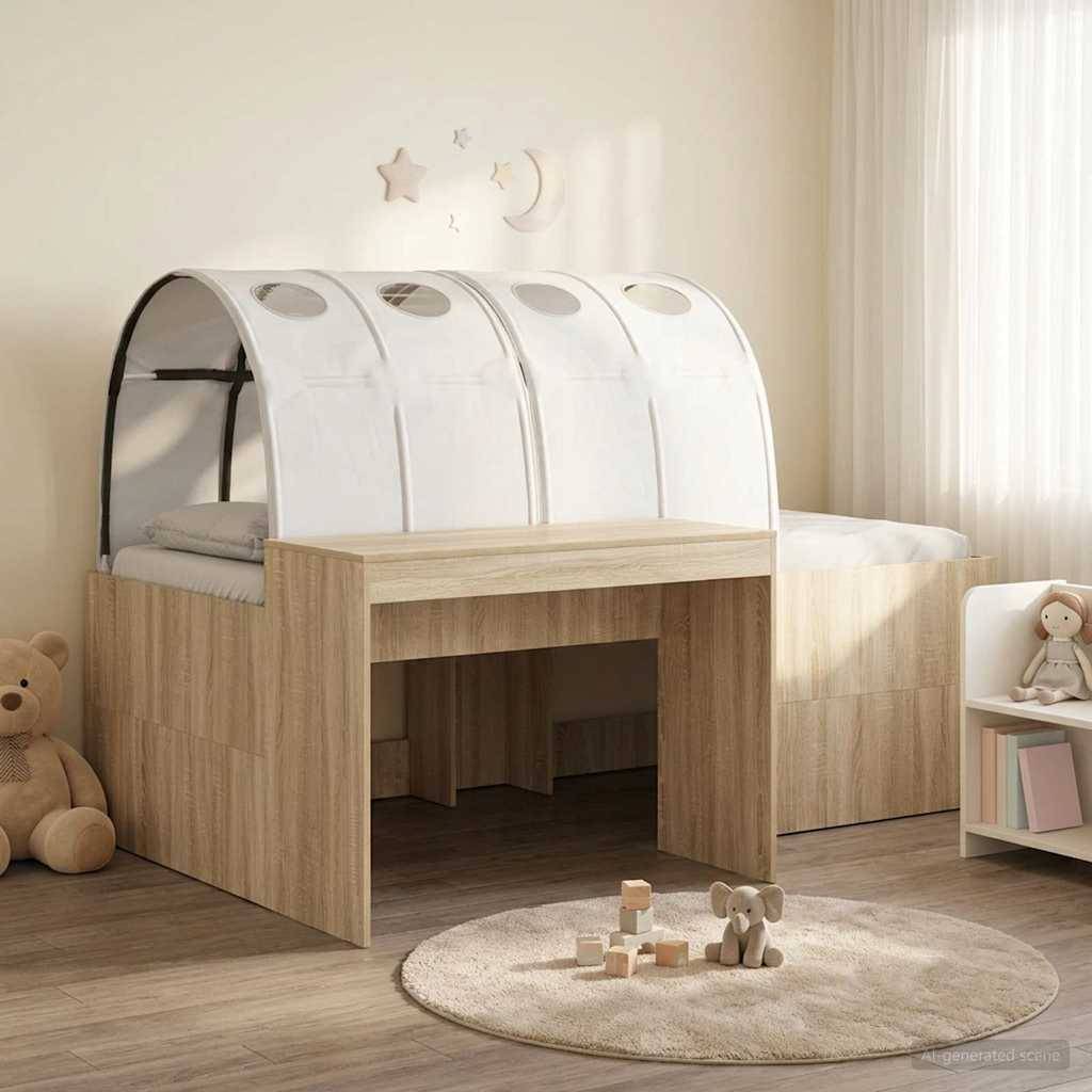 vidaXL Bett mit Tunnel 3 Stk. Sonoma-Eiche und Weiß Holzwerkstoff