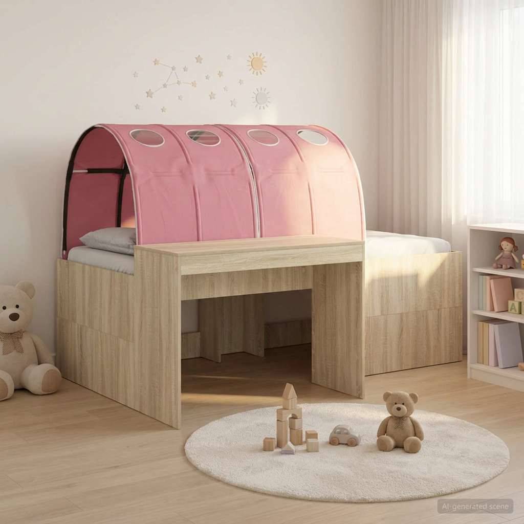vidaXL Bett mit Tunnel 3 Stk. Artisian Eiche und Pink Holzwerkstoff