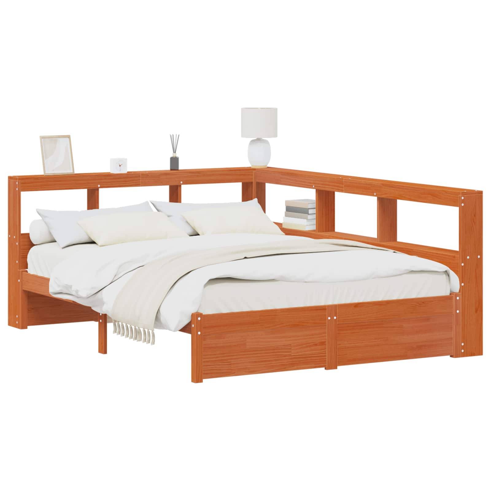 vidaXL Bücherregal-Bett mit Kopfteil mit Speicher Massivholz Kiefer