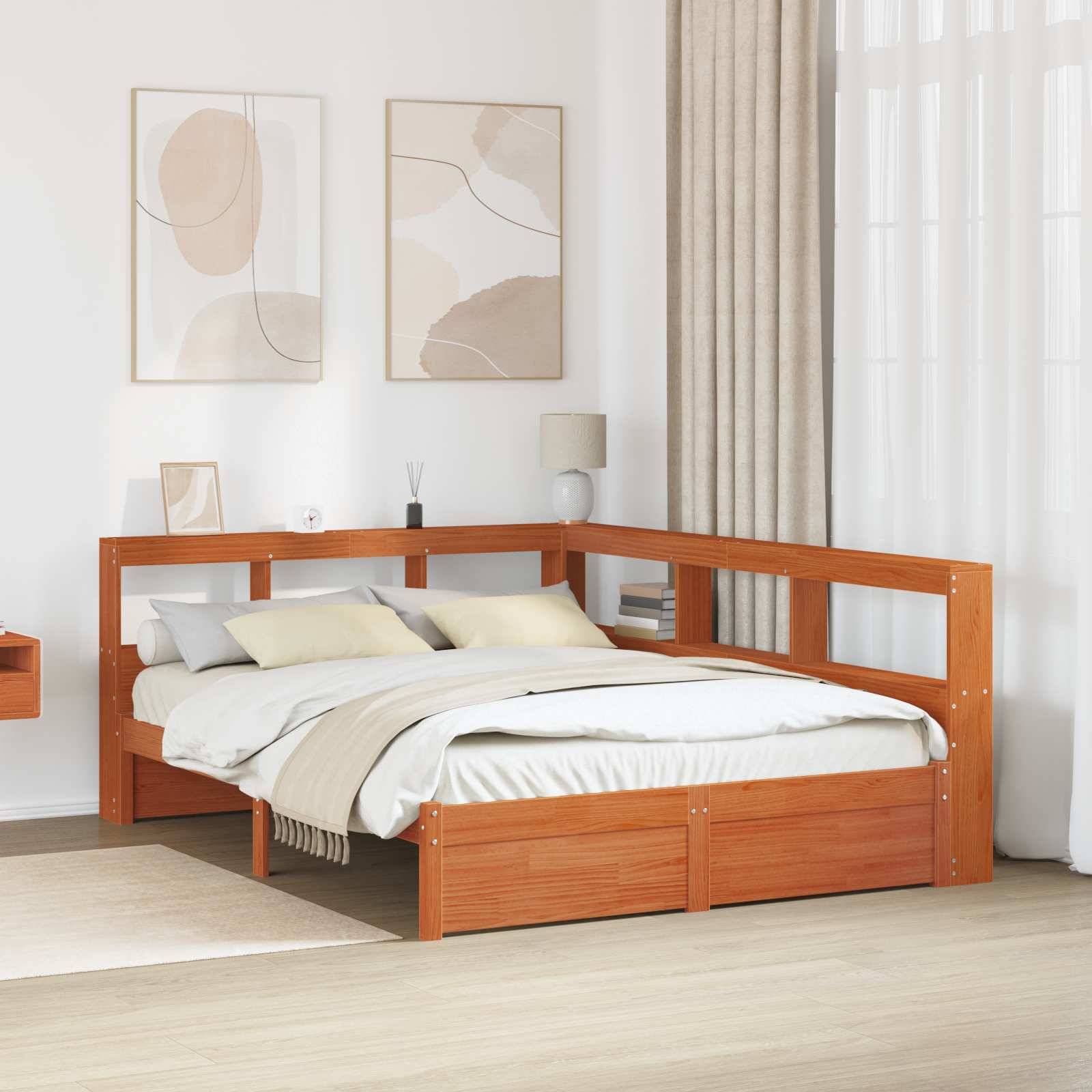 vidaXL Bücherregal-Bett mit Kopfteil mit Speicher Massivholz Kiefer