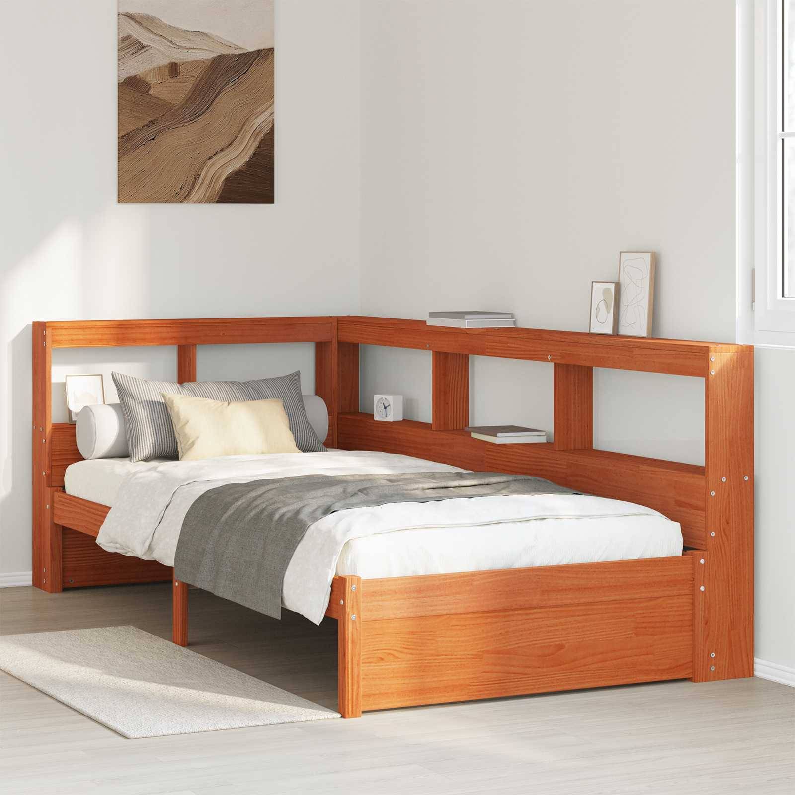 vidaXL Bücherregal-Bett mit Kopfteil mit Speicher Massivholz Kiefer