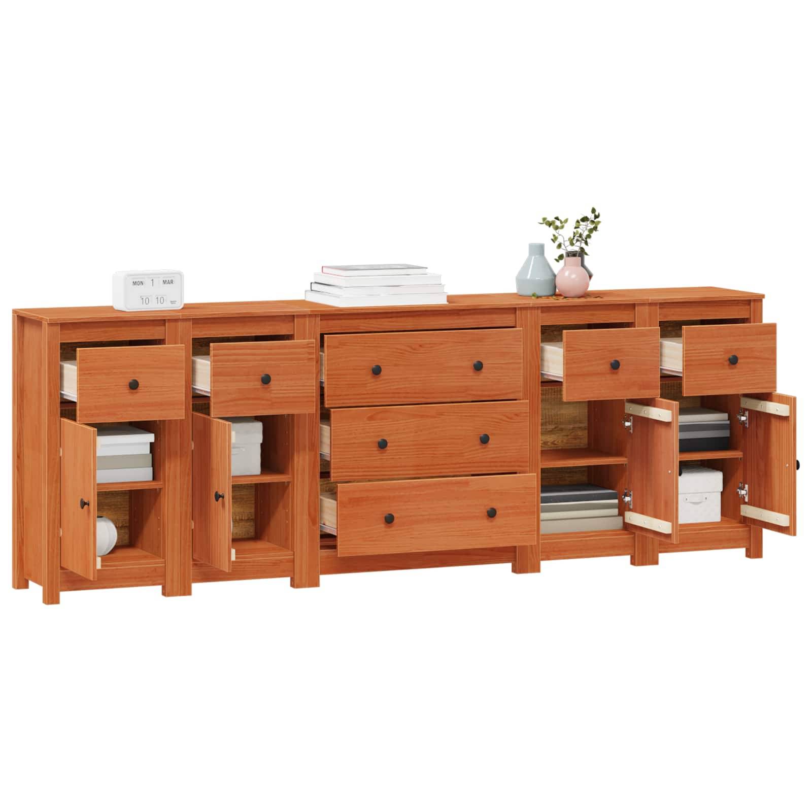 vidaXL Sideboard mit Schubladen 5 pcs Wachsbraun Massives Kiefernholz