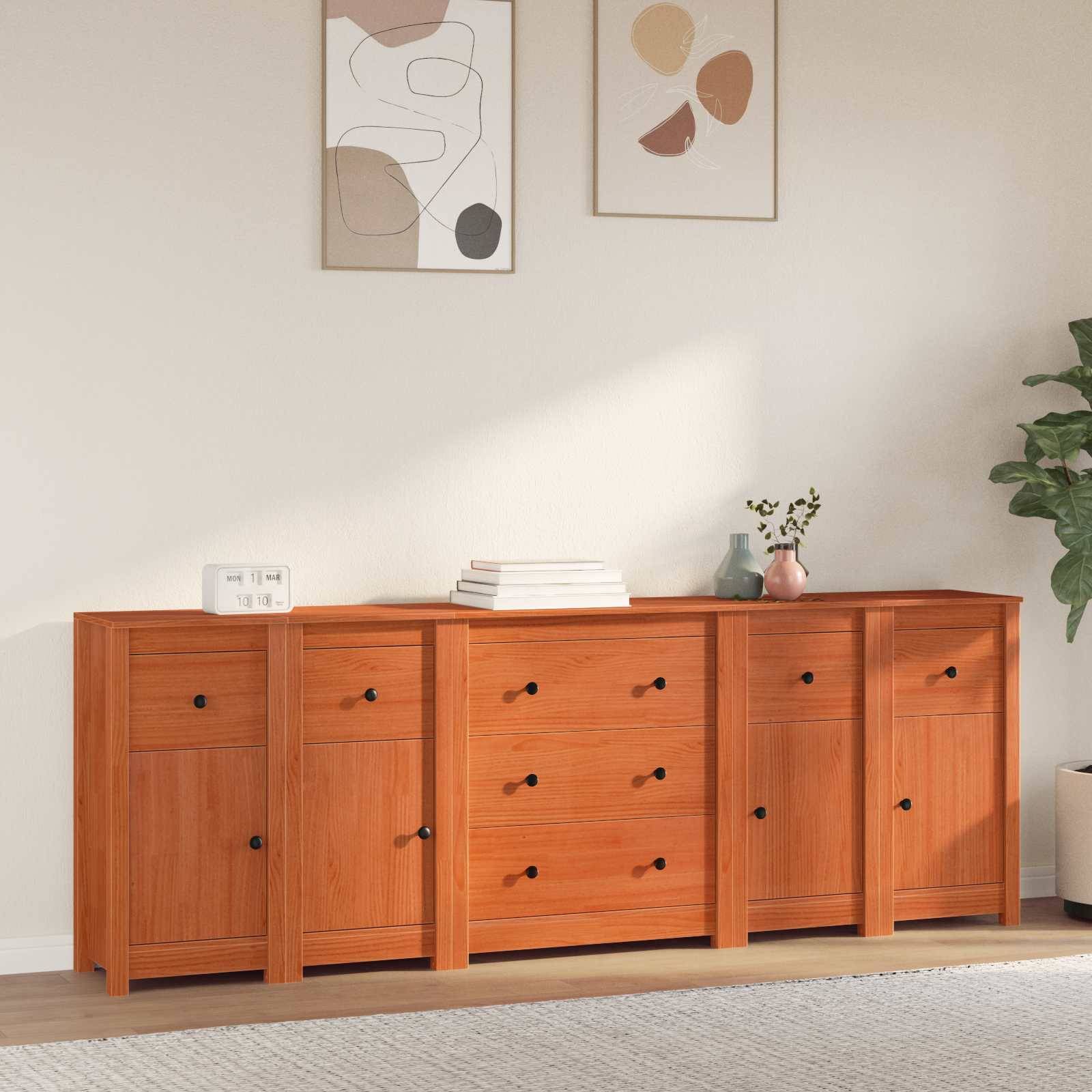 vidaXL Sideboard mit Schubladen 5 pcs Wachsbraun Massives Kiefernholz