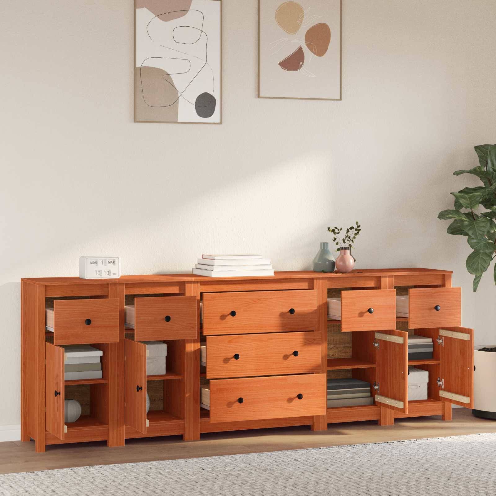vidaXL Sideboard mit Schubladen 5 pcs Wachsbraun Massives Kiefernholz
