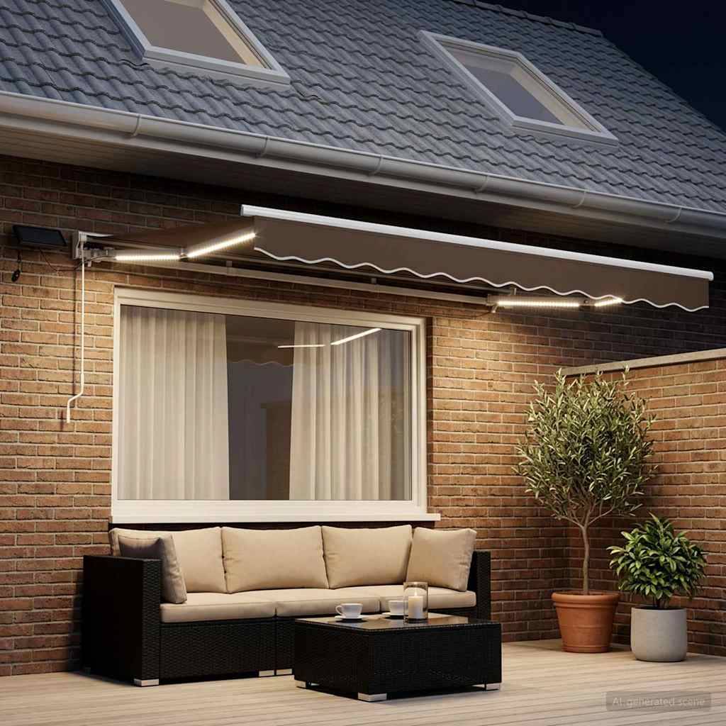 vidaXL Manueller Markisenrahmen mit LEDs Taupe 3,5 x 2,5 m