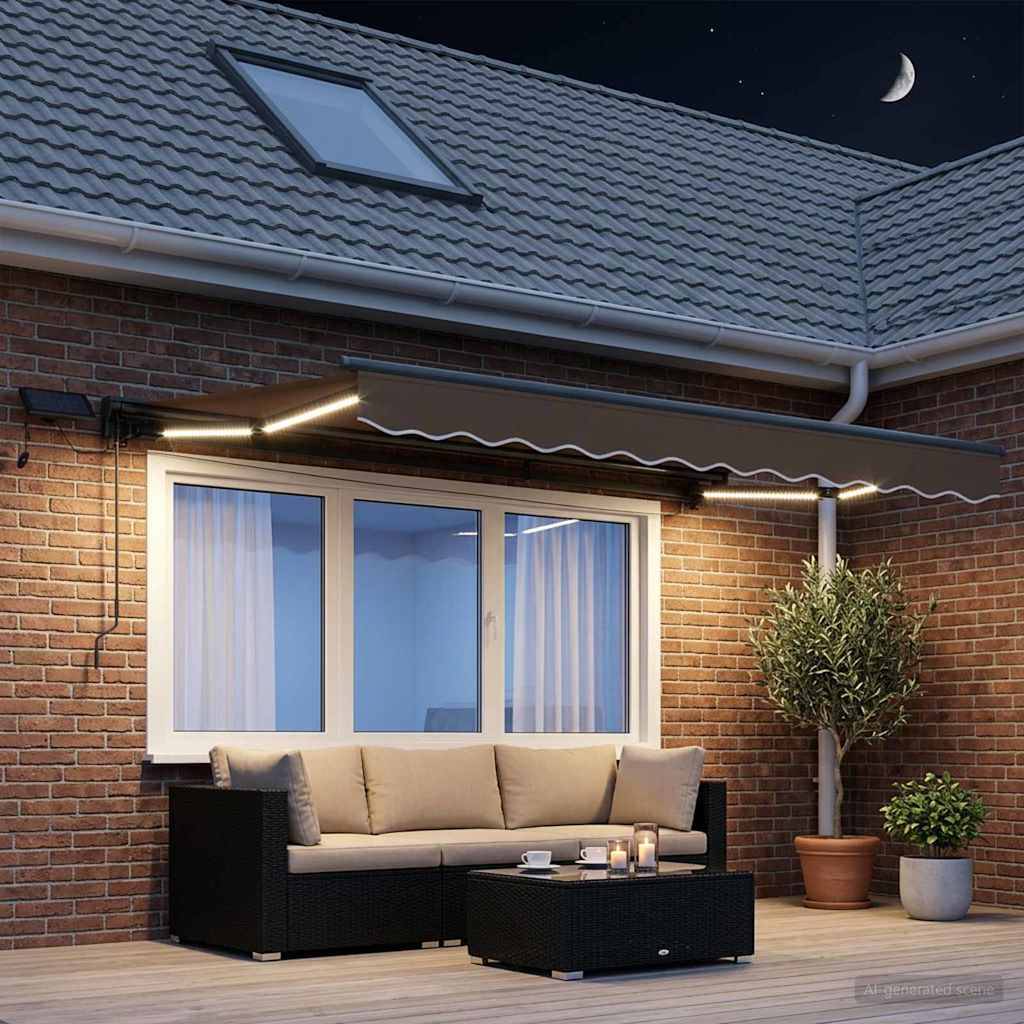 vidaXL Manueller Markisenrahmen mit LEDs Taupe 3,5 x 2,5 m