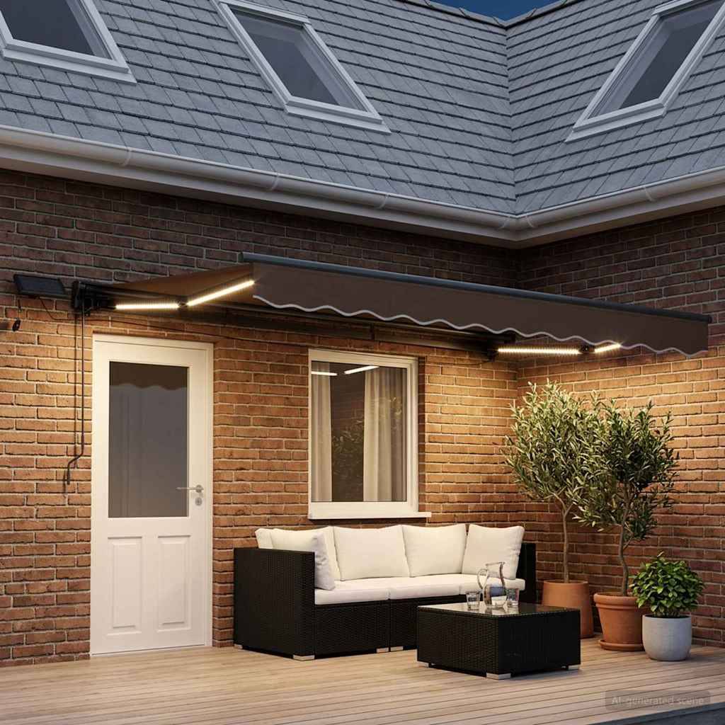 vidaXL Manueller Markisenrahmen mit LEDs Taupe 4 × 3,5 m