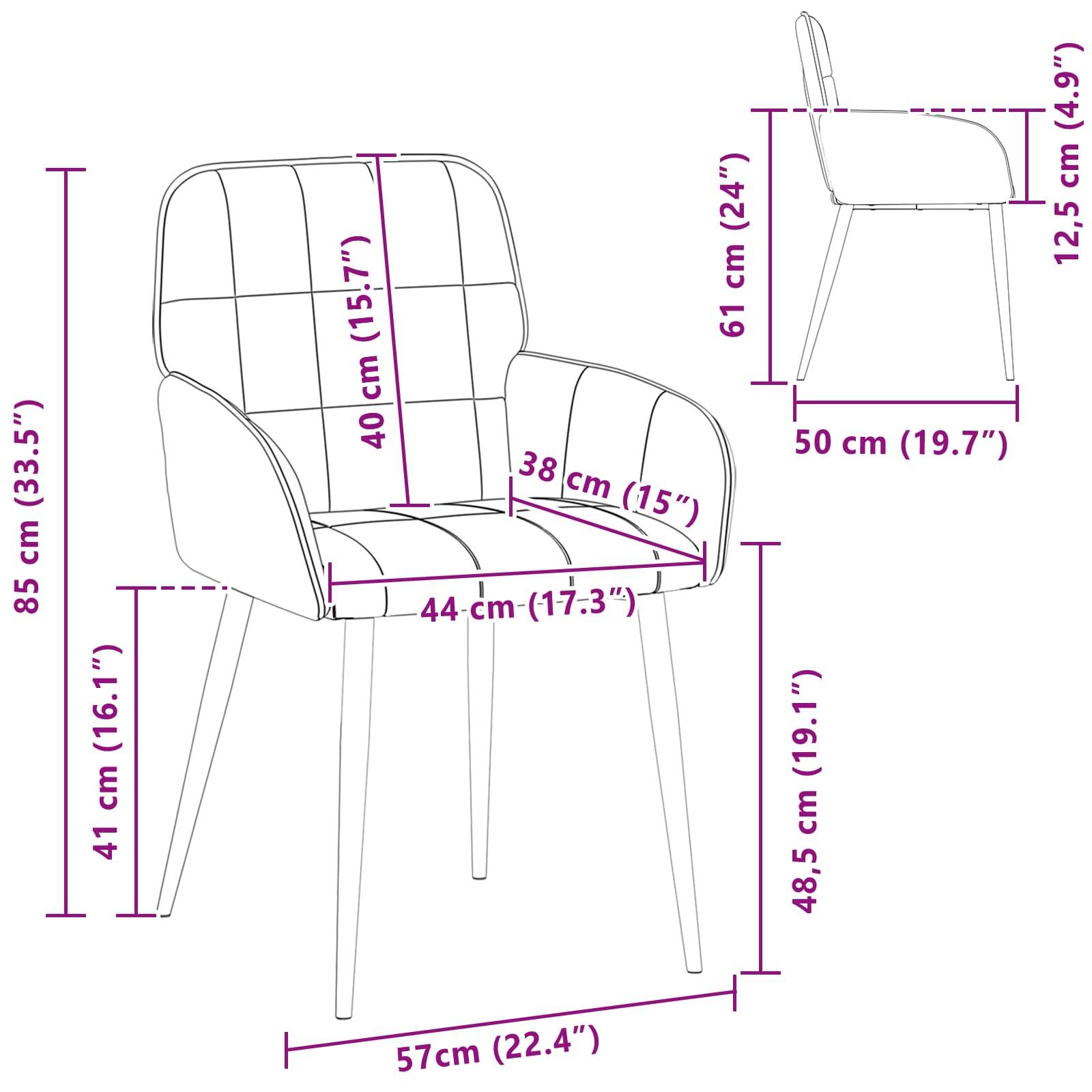 vidaXL Esszimmerstühle 2 pcs Samt (V) Weinrot 57 x 50 x 85 cm