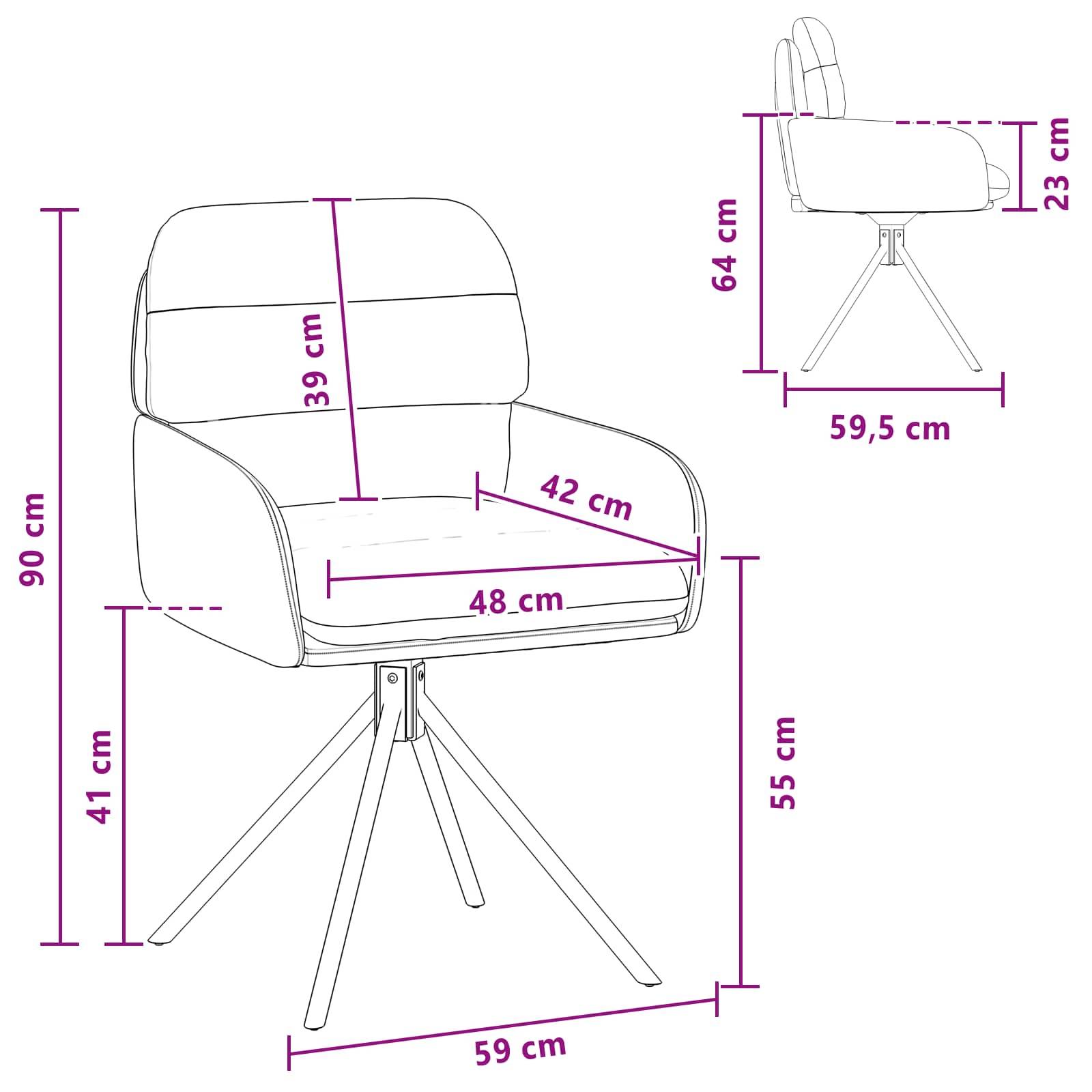 vidaXL Drehstuhl Esszimmer 2 pcs Kunstleder Rot 59 x 59,5 x 90 cm