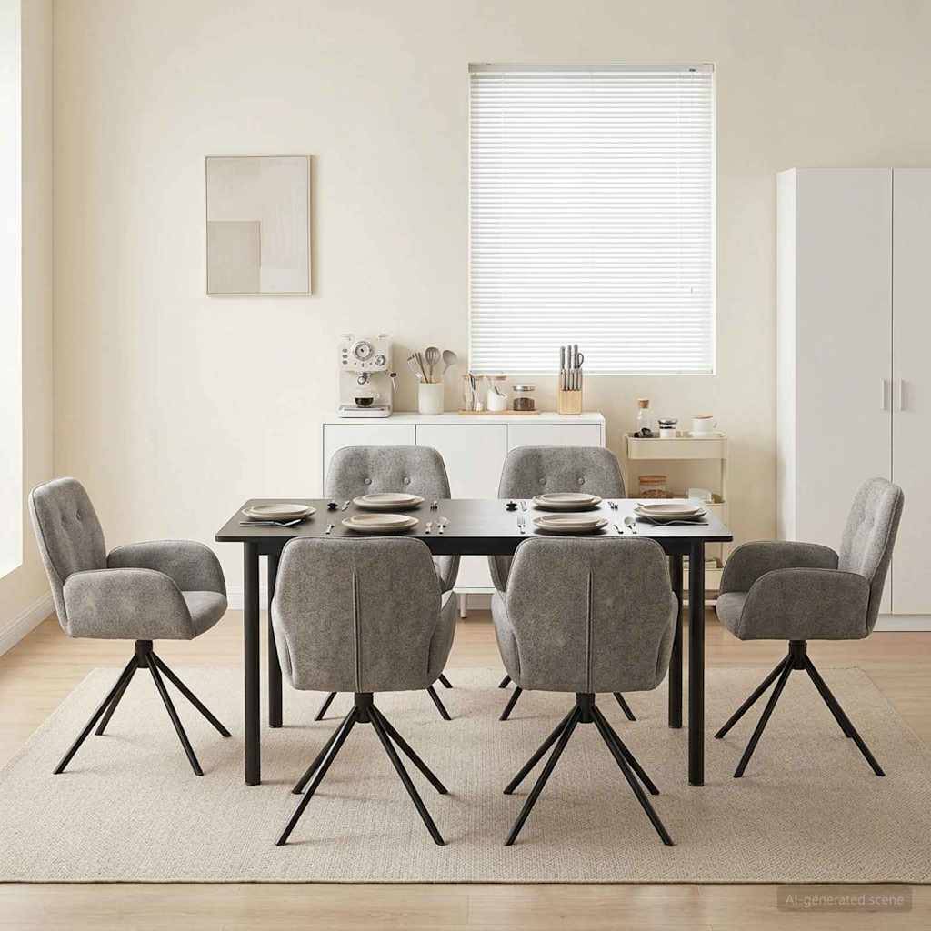 vidaXL Drehstuhl Esszimmer 6 pcs Kunstwildleder Hellgrau