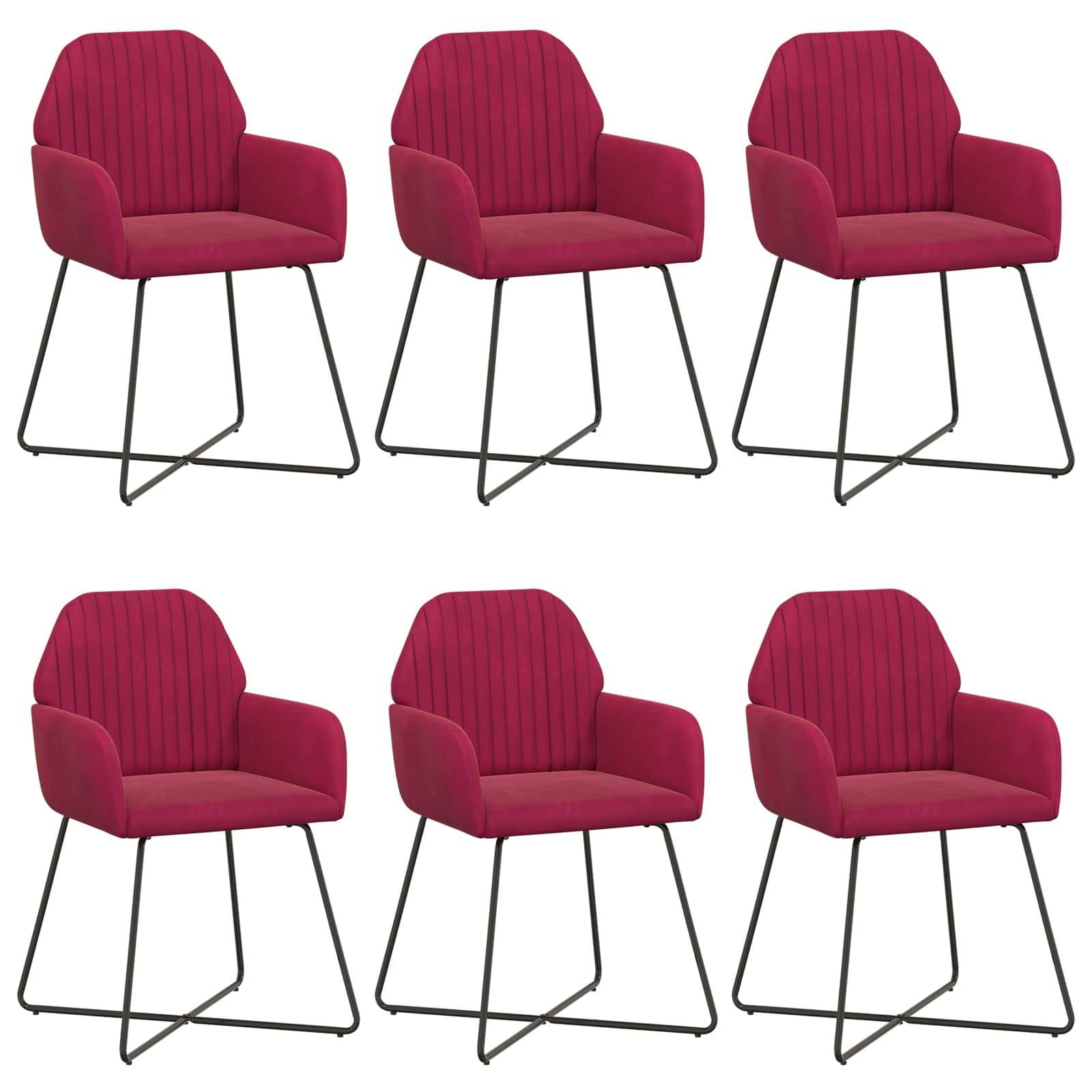 vidaXL Esszimmerstühle 6 pcs Samt (V) Weinrot 55 x 50 x 84 cm