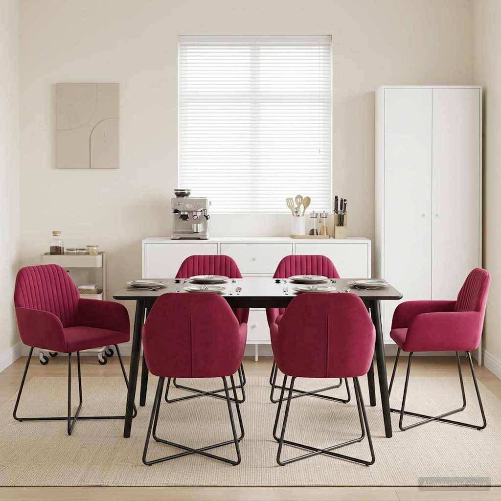 vidaXL Esszimmerstühle 6 pcs Samt (V) Weinrot 55 x 50 x 84 cm