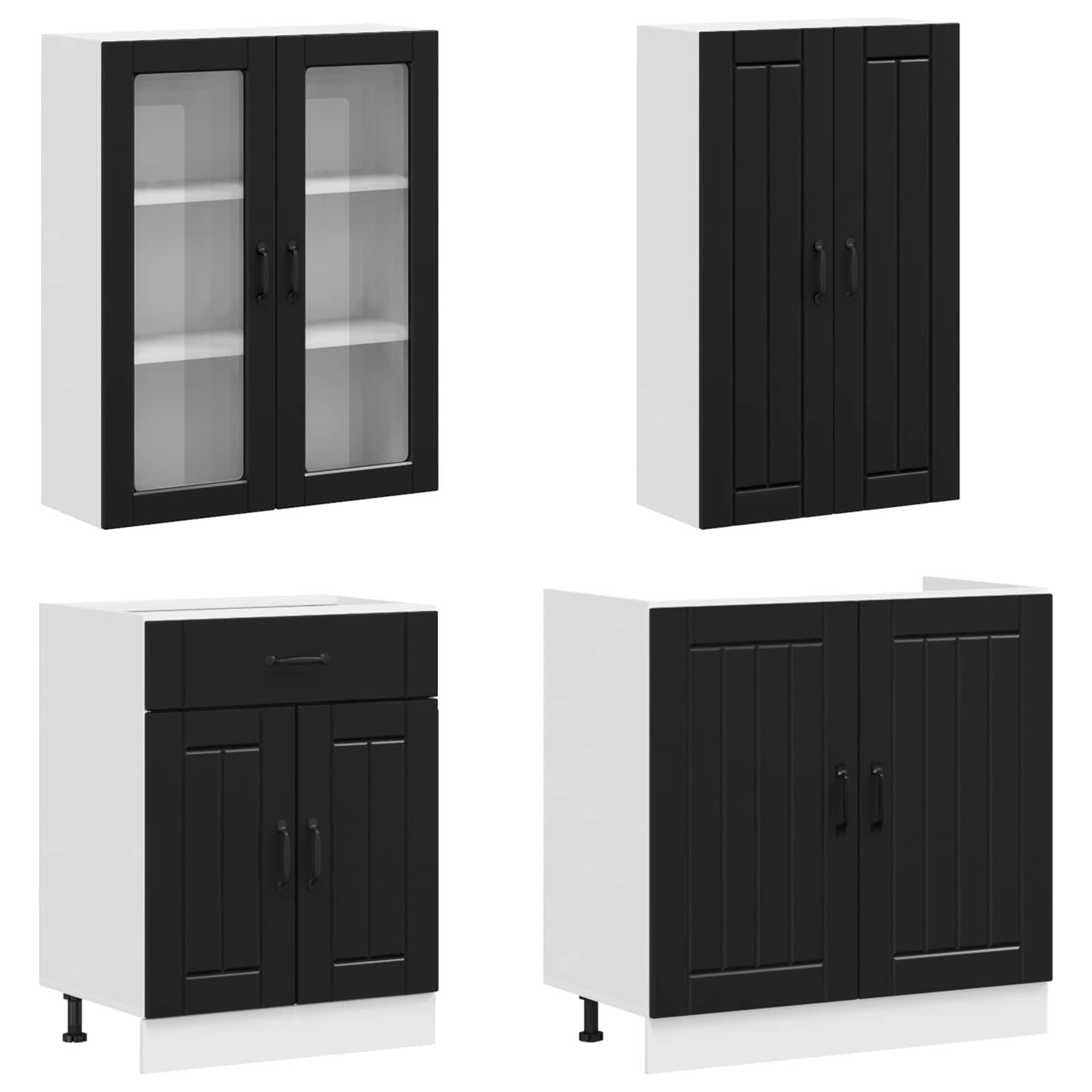 vidaXL Kücheneinheit LUCCA 4 pcs Schwarz Holzwerkstoff