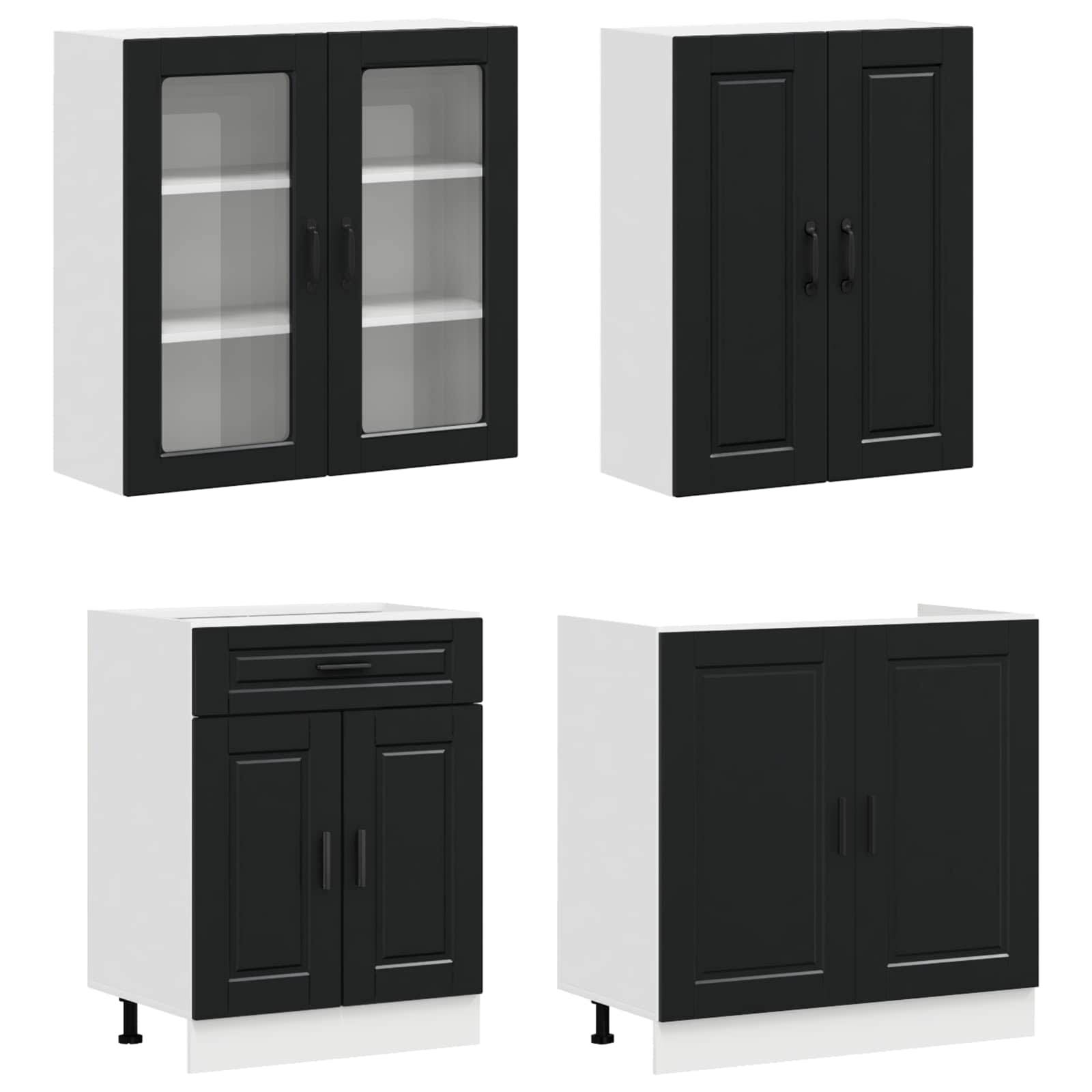 vidaXL Kücheneinheit PORTO 8 pcs Schwarz Holzwerkstoff