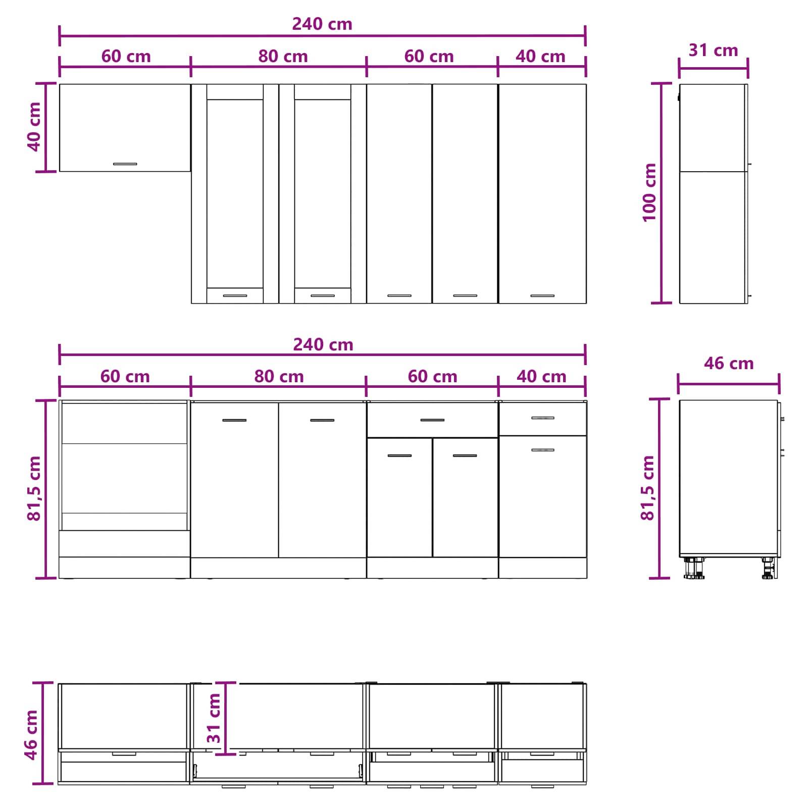 vidaXL Kücheneinheit LYON 8 pcs Schwarze Eiche Holzwerkstoff