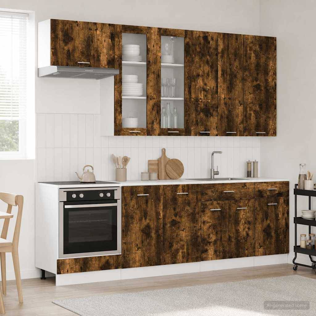 vidaXL Kücheneinheit LYON 8 pcs Geräucherte Eiche Holzwerkstoff
