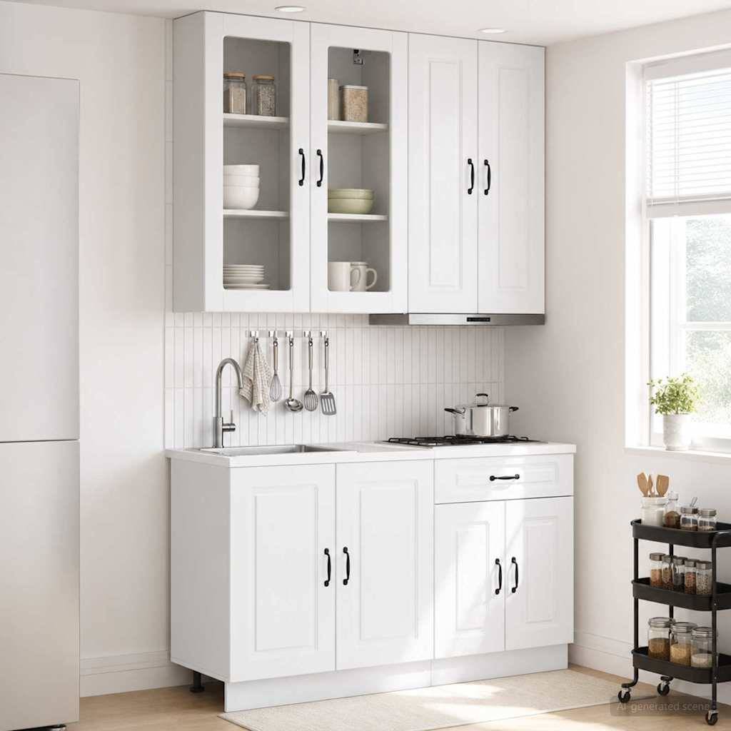 vidaXL Kücheneinheit KALMAR 4 pcs Hochglanz Weiß Holzwerkstoff