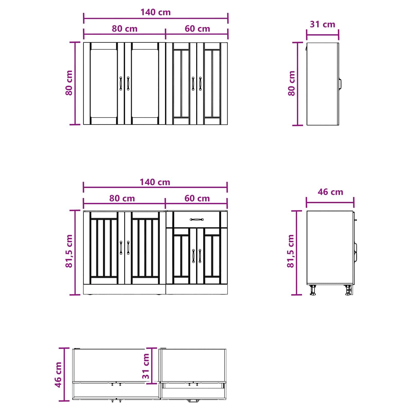 vidaXL Kücheneinheit LUCCA 4 pcs Betongrau Holzwerkstoff