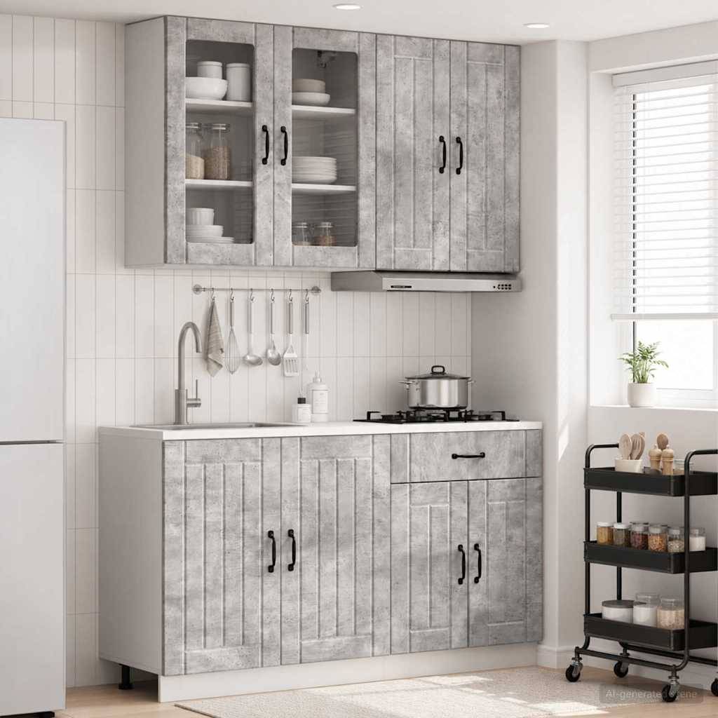vidaXL Kücheneinheit LUCCA 4 pcs Betongrau Holzwerkstoff