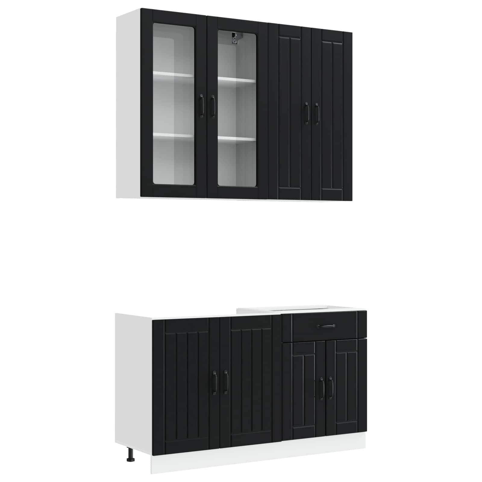 vidaXL Kücheneinheit LUCCA 4 pcs Schwarz Holzwerkstoff