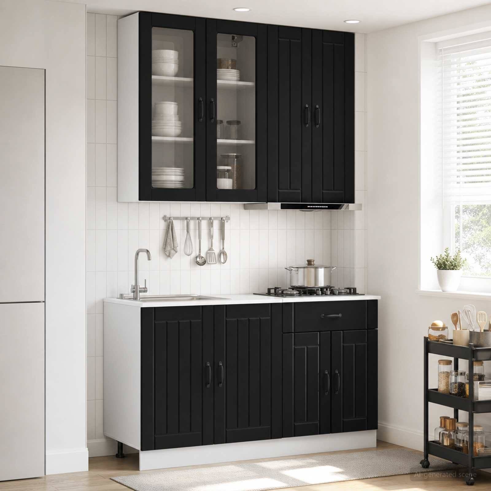 vidaXL Kücheneinheit LUCCA 4 pcs Schwarz Holzwerkstoff
