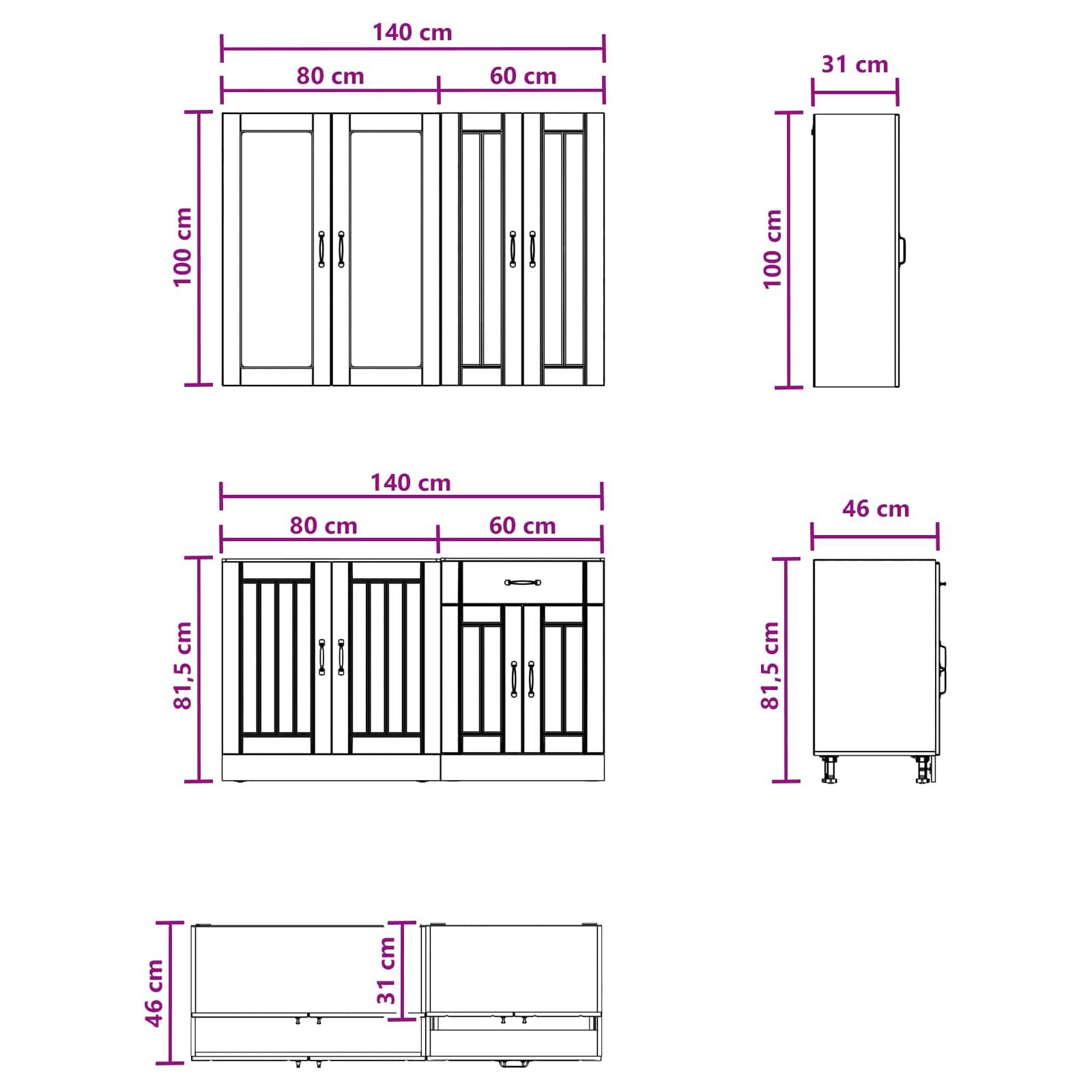vidaXL Kücheneinheit LUCCA 4 pcs Schwarz Holzwerkstoff
