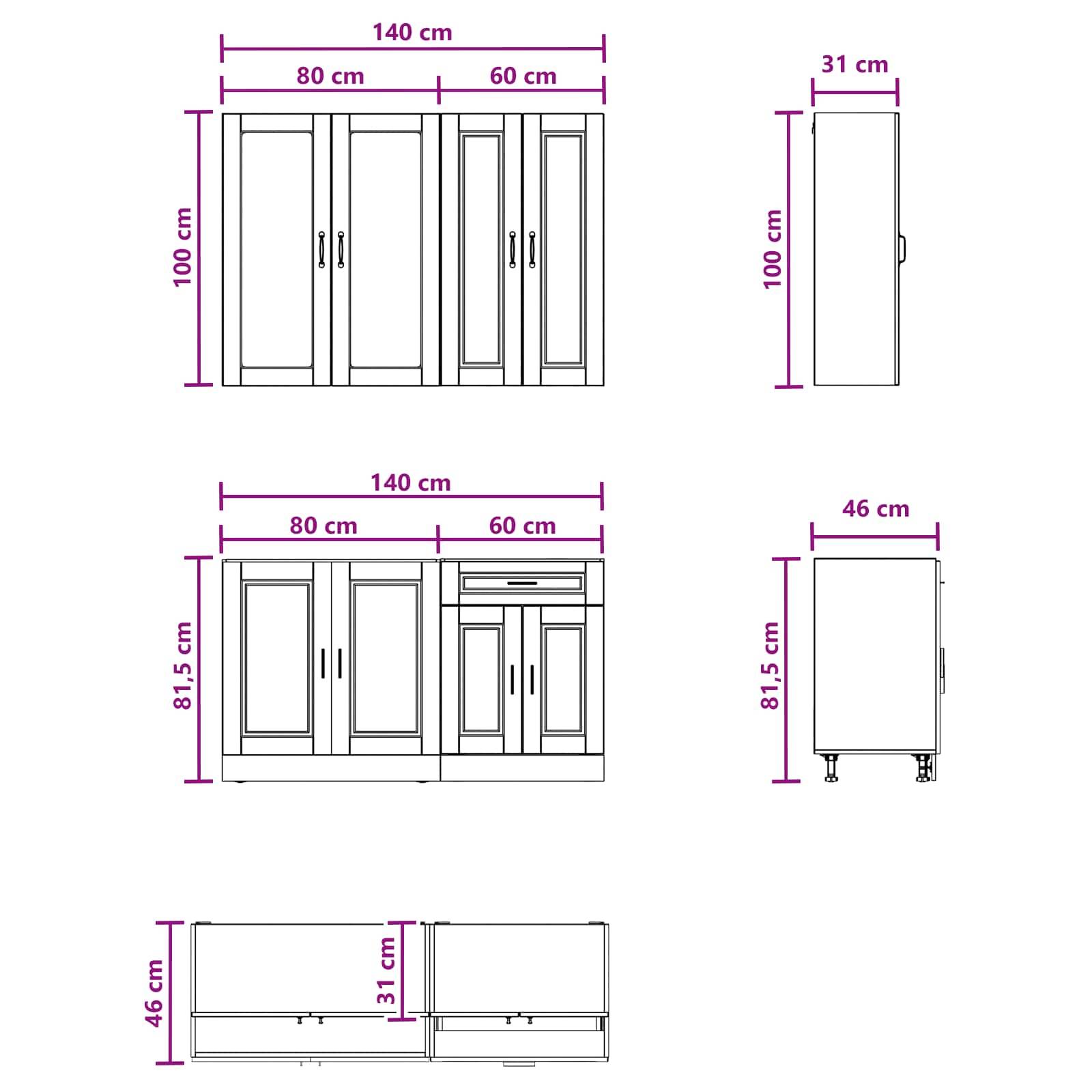 vidaXL Kücheneinheit PORTO 4 pcs Weiß Holzwerkstoff