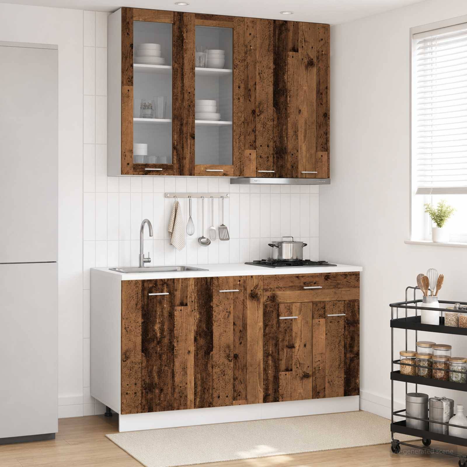 vidaXL Kücheneinheit LYON 4 pcs Altholz Holzwerkstoff