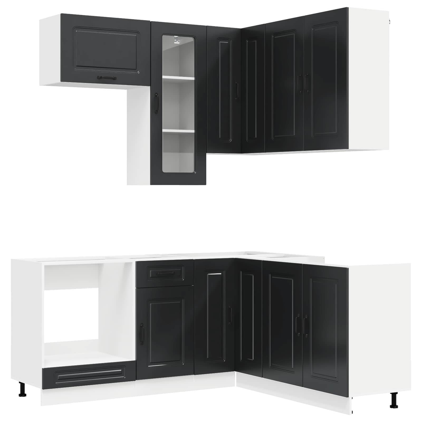 vidaXL Kücheneinheit KALMAR 8 pcs Schwarz Holzwerkstoff