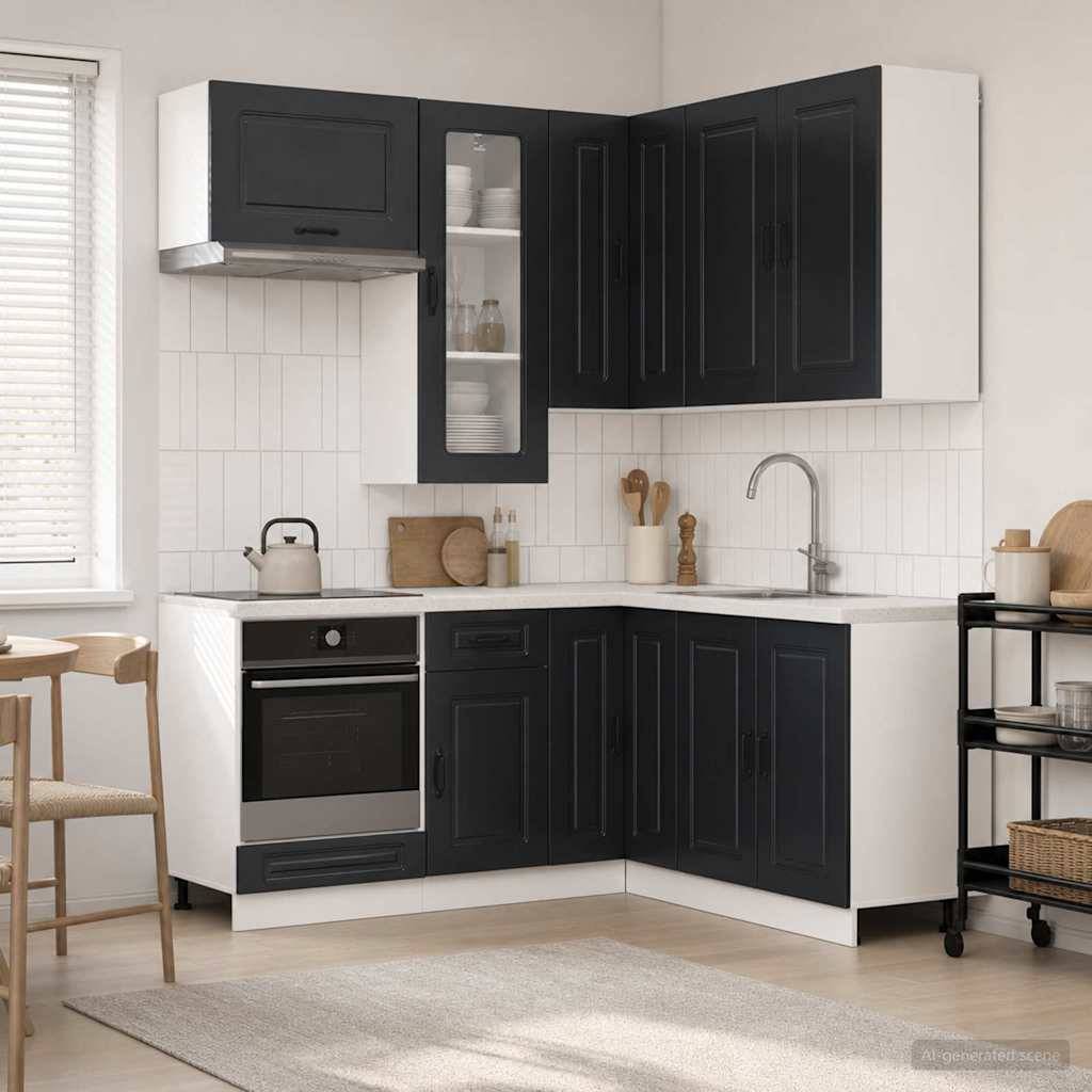 vidaXL Kücheneinheit KALMAR 8 pcs Schwarz Holzwerkstoff